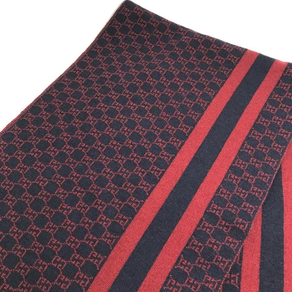 AUTHENTIC GUCCI GG Bicolor Scarf wool Red/Navy - Picture 5 of 7
